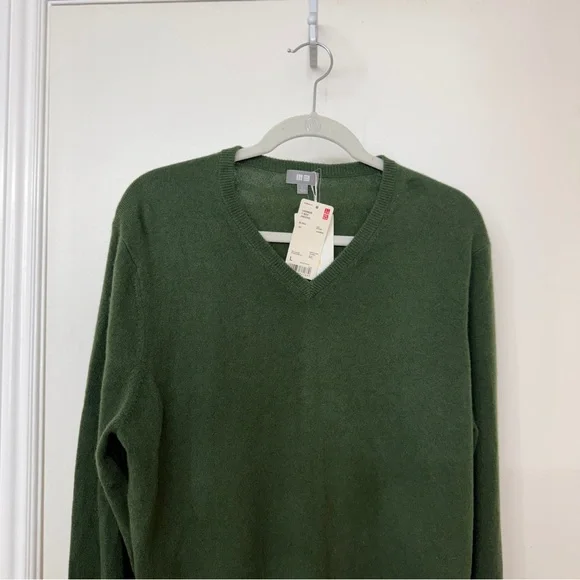 Uniqlo Men's 100% Cashmere V-Neck Sweater Dark Green L